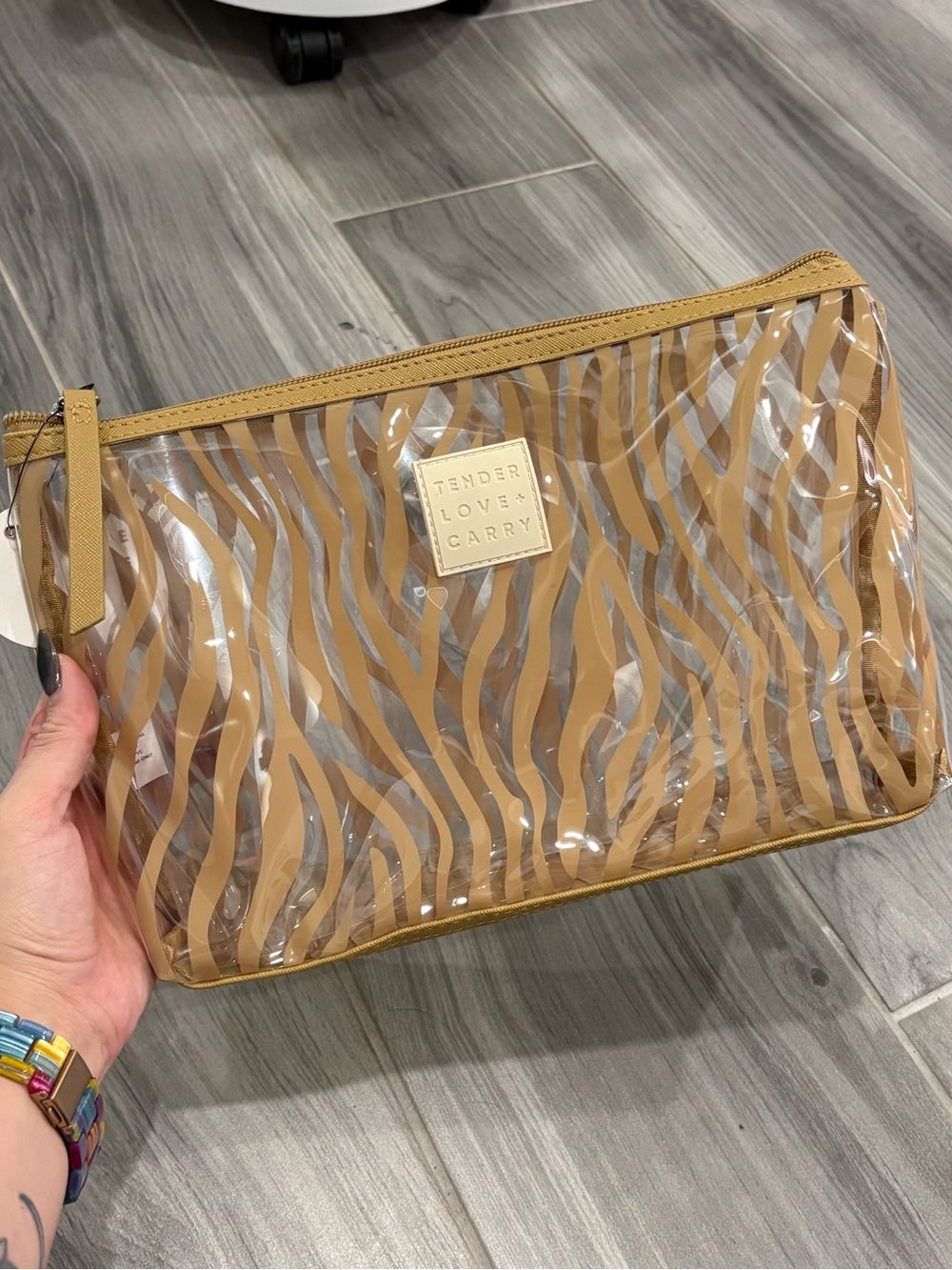 Tender Love & Carry Tan Zebra-Print Clear Cosmetic Pouch
